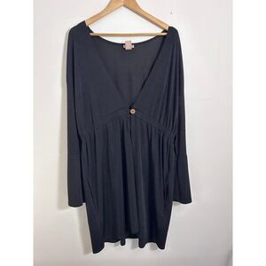 Serene Bell Sleeve Empire Waist V-Neck Dress Black Plus Size 2X